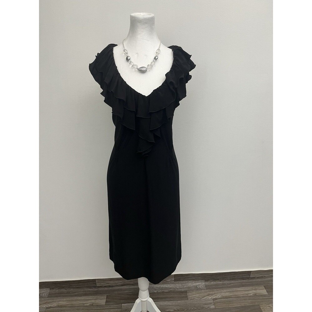 Tiana B Women’s Dress Sleeveless Size 1XL Ruffled Double V Neck Black Pullover